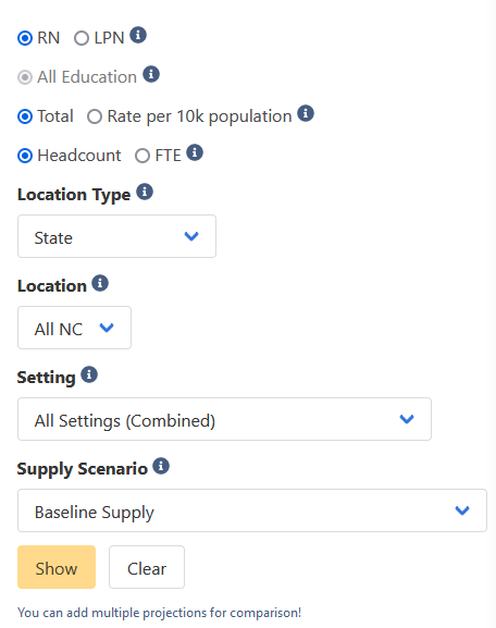 Example options form for choosing specific projections.